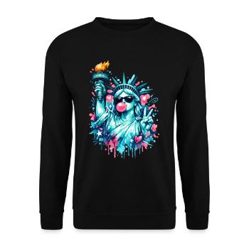 Cool Statue of Liberty with sunglasses & bubblegum - Unisex Sweatshirt - black - Front - Alina (178cm) & Michal (187cm)