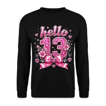 Hello 13 Diamonds and Pink Bow | Birthday - Unisex Sweatshirt - black - Front - Alina (178cm) & Michal (187cm)