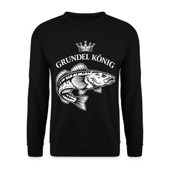 Grundel König Fischgrafik - Unisex Pullover - Schwarz - Vorne - Alina (178cm) & Michal (187cm)