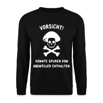 Vorsicht Abenteuerzeichen - Unisex Pullover - Schwarz - Vorne - Alina (178cm) & Michal (187cm)