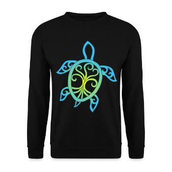 Smaragdgrüne Mandala-Schildkröte - Unisex Pullover - Schwarz - Vorne - Alina (178cm) & Michal (187cm)