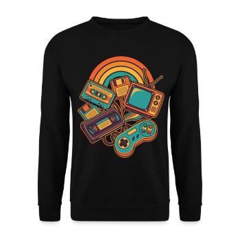 80er 90er Retro Technik Nostalgie Gamer - Unisex Pullover - Schwarz - Vorne - Alina (178cm) & Michal (187cm)