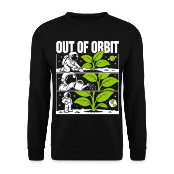 Out of Orbit – Astronaut pflanzt im Weltall - Unisex Pullover - Schwarz - Vorne - Alina (178cm) & Michal (187cm)