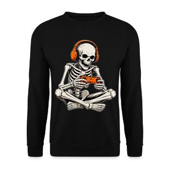 Gaming Skeleton mit Controller - Unisex Pullover - Schwarz - Vorne - Alina (178cm) & Michal (187cm)