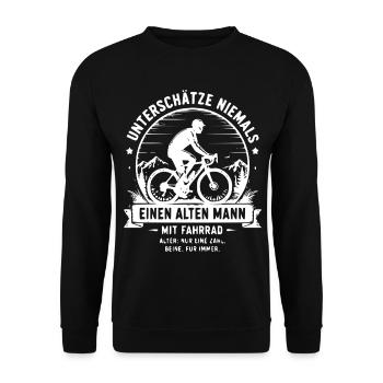 Alten Mann auf Fahrrad Silhouette - Unisex Pullover - Schwarz - Vorne - Alina (178cm) & Michal (187cm)