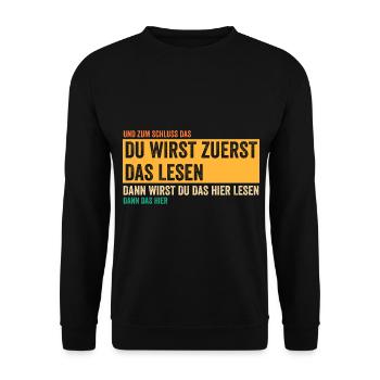 Du wirst zuerst das lesen - Unisex Pullover - Schwarz - Vorne - Alina (178cm) & Michal (187cm)