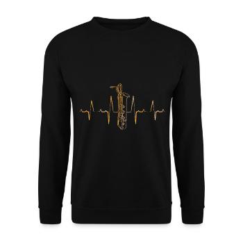 Saxophon Herzschlag - Unisex Pullover - Schwarz - Vorne - Alina (178cm) & Michal (187cm)