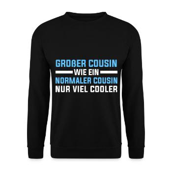 Großer Cousin Geschenkidee - Unisex Pullover - Schwarz - Vorne - Alina (178cm) & Michal (187cm)