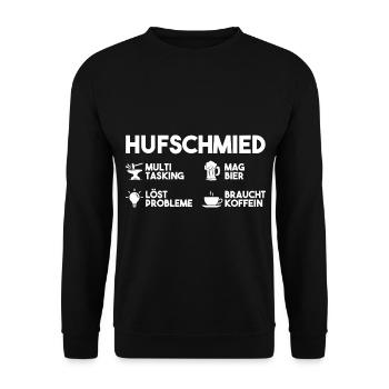 Hufbeschlagschmied Pferdeschmied Bier Kaffee Hufsc - Unisex Pullover - Schwarz - Vorne - Alina (178cm) & Michal (187cm)