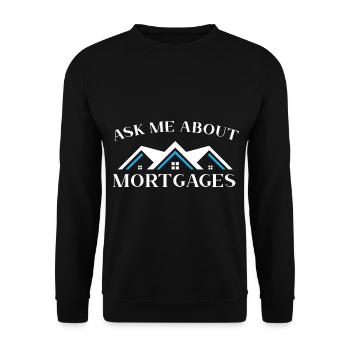 Fragen Sie mich über Hypotheken Haus Immobilienmak - Unisex Pullover - Schwarz - Vorne - Alina (178cm) & Michal (187cm)