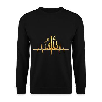 Heartbeat Schriftzeichen Allah - Unisex Sweatshirt - black - Front - Alina (178cm) & Michal (187cm)