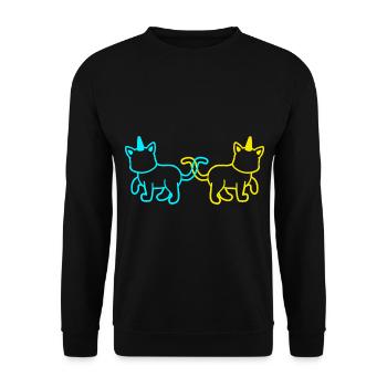Einhörner Katzen Retro Vintage 80er 90er Katze - Unisex Pullover - Schwarz - Vorne - Alina (178cm) & Michal (187cm)
