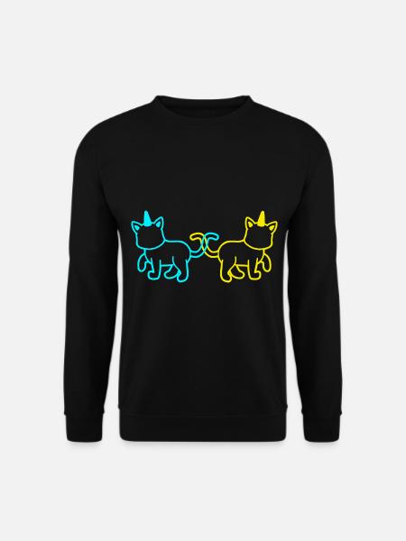 Einhörner Katzen Retro Vintage 80er 90er Katze - Unisex Pullover - Schwarz