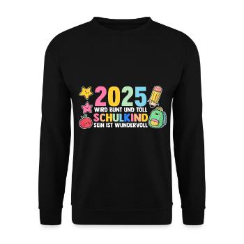 Kita Abschied Erste Klasse Einschulung 2025 - Unisex Pullover - Schwarz - Vorne - Alina (178cm) & Michal (187cm)