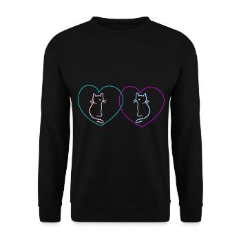 Herz Katzen Liebe Herzen Kitten Valentin Romantik - Unisex Pullover - Schwarz - Vorne - Alina (178cm) & Michal (187cm)