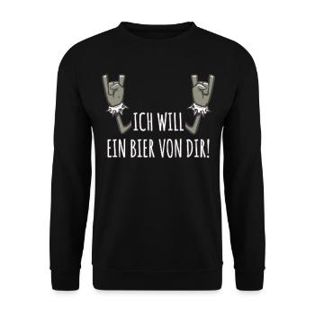 Pommesgabel Spruch Ich Will Ein Bier Von Dir - Unisex Pullover - Schwarz - Vorne - Alina (178cm) & Michal (187cm)