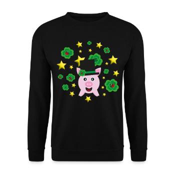 Silvester Sterne mit Glücksschwein und Klee. - Unisex Pullover - Schwarz - Vorne - Alina (178cm) & Michal (187cm)