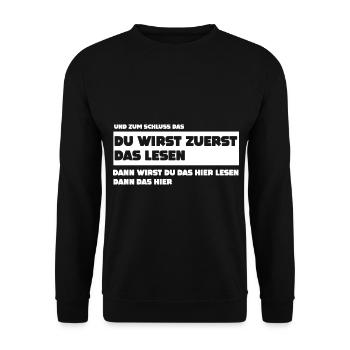 Du wirst zuerst das lesen - Unisex Pullover - Schwarz - Vorne - Alina (178cm) & Michal (187cm)