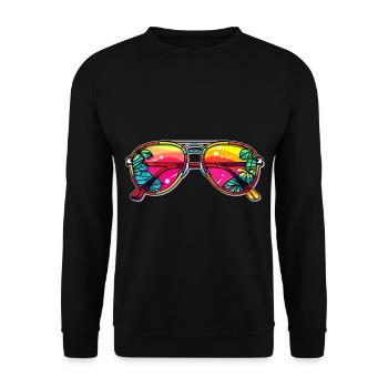 Tropical sunglasses design with palm leaf - Unisex Sweatshirt - black - Front - Alina (178cm) & Michal (187cm)