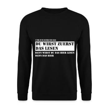 Du wirst zuerst das lesen - Unisex Pullover - Schwarz - Vorne - Alina (178cm) & Michal (187cm)