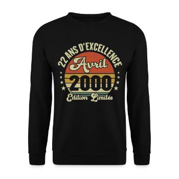 22 Ans Anniversaire Vintage Né(e) en Avril 2000 - Sweat-shirt Unisexe - noir - Devant - Alina (178cm) & Michal (187cm)