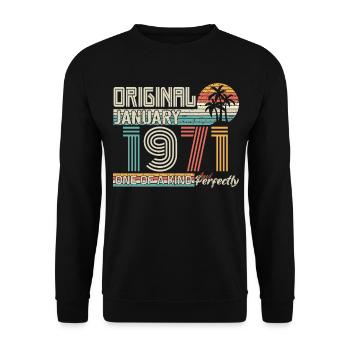 January 1971 Birthday January 1971 Gift - Unisex Sweatshirt - black - Front - Alina (178cm) & Michal (187cm)