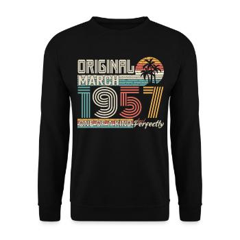 März 1957 Geburtstag März 1957 Geschenk - Unisex Pullover - Schwarz - Vorne - Alina (178cm) & Michal (187cm)