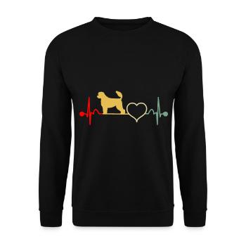 Portuguese Water Dog Portie PWD Herzschlag Vintage - Unisex Pullover - Schwarz - Vorne - Alina (178cm) & Michal (187cm)