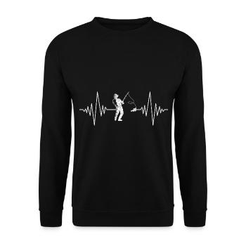Fisch Angler Heartbeat Herzschlag Angeln - Unisex Pullover - Schwarz - Vorne - Alina (178cm) & Michal (187cm)