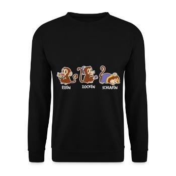 Essen Zocken Schlafen Gamer Gaming Affe - Unisex Pullover - Schwarz - Vorne - Alina (178cm) & Michal (187cm)
