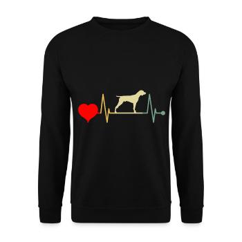 Deutsch Drahthaar DD Hund Herzschlag Vintage - Unisex Pullover - Schwarz - Vorne - Alina (178cm) & Michal (187cm)