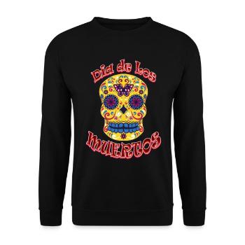 Dia de los Muertos - Sugar Skull Schädel Totenkopf - Unisex Pullover - Schwarz - Vorne - Alina (178cm) & Michal (187cm)