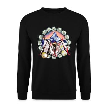 Vache d'hérens eringer avec edelweiss et Zermatt - Sweat-shirt Unisexe - noir - Devant - Alina (178cm) & Michal (187cm)