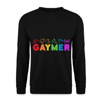 Gaymer LGBT Pride Month, Gamer Gay Rainbow Flag - Unisex Pullover - Schwarz - Vorne - Alina (178cm) & Michal (187cm)