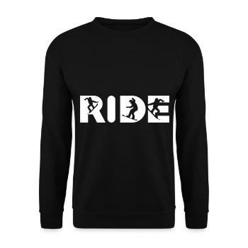 Snowboard Schriftzug RIDE – Weißes Design - Unisex Pullover - Schwarz - Vorne - Alina (178cm) & Michal (187cm)