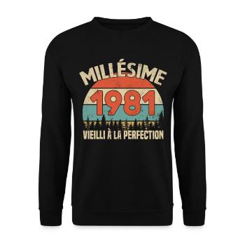 Millésime 1981 Cadeau Anniversaire Humour - Sweat-shirt Unisexe - noir - Devant - Alina (178cm) & Michal (187cm)