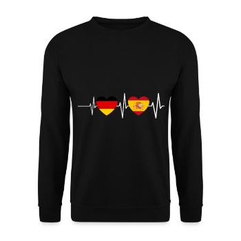 Spanier Deutschland Spanierin Spanischer Herzschla - Unisex Pullover - Schwarz - Vorne - Alina (178cm) & Michal (187cm)
