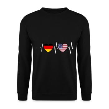 USA American Germany America Heartbeat - Unisex Sweatshirt - black - Front - Alina (178cm) & Michal (187cm)