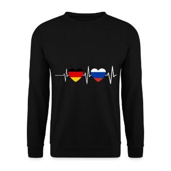 Russisch Deutsch Russland Herzschlag Geschenk - Unisex Pullover - Schwarz - Vorne - Alina (178cm) & Michal (187cm)