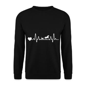 Herzschlag Pferde Pferdeliebhaber Katzenliebhaber - Unisex Pullover - Schwarz - Vorne - Alina (178cm) & Michal (187cm)