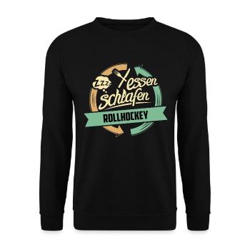 Sport Design Rollhockey RAHMENLOS Geschenk Hobby - Unisex Pullover - Schwarz - Vorne - Alina (178cm) & Michal (187cm)