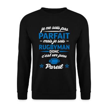 Je ne suis pas parfait mais je suis rugbyman - Sweat-shirt Unisexe - noir - Devant - Alina (178cm) & Michal (187cm)