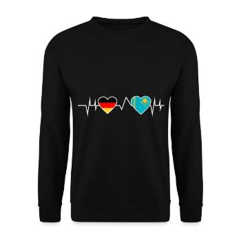 Deutschland Kasachstan Herzschlag Kasache - Unisex Pullover - Schwarz - Vorne - Alina (178cm) & Michal (187cm)