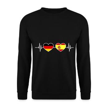Herzschlag Deutschland Spanien - Unisex Pullover - Schwarz - Vorne - Alina (178cm) & Michal (187cm)