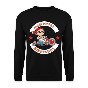 mein erstes Bikershirt - RAHMENLOS Baby - Unisex Pullover - Schwarz - Vorne - Alina (178cm) & Michal (187cm)