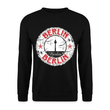 MIX - Deutschland Berlin - Motiv mit Turm in rot - Unisex Pullover - Schwarz - Vorne - Alina (178cm) & Michal (187cm)