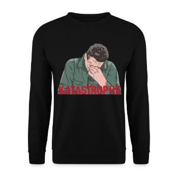 Katastrophe lustiger Spruch Cartoon Design - Unisex Pullover - Schwarz - Vorne - Alina (178cm) & Michal (187cm)