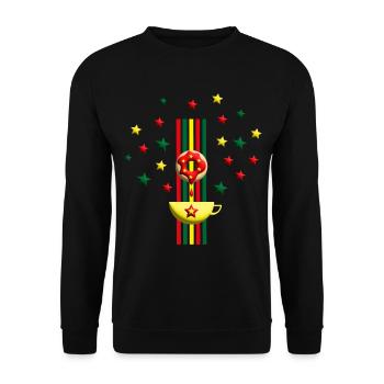 Weihnachten mit Donut und Bunten Sternen. - Unisex Pullover - Schwarz - Vorne - Alina (178cm) & Michal (187cm)