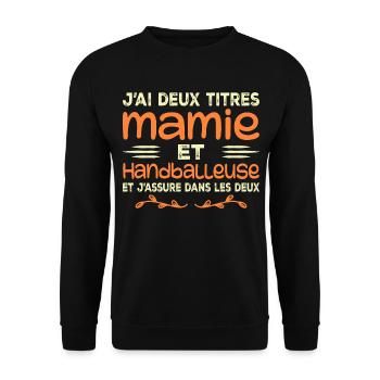Zwei Titel Oma Handballerin, Handball, Großmutter - Unisex Pullover - Schwarz - Vorne - Alina (178cm) & Michal (187cm)