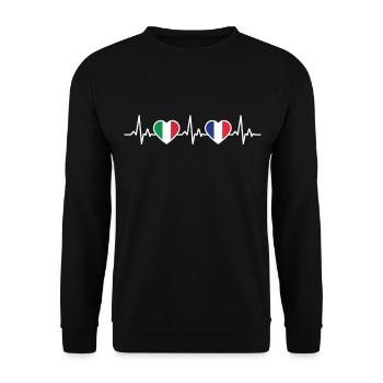France Italy Vintage Heartbeat Flag - Unisex Sweatshirt - black - Front - Alina (178cm) & Michal (187cm)